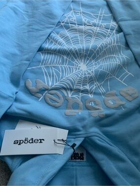 Sp5der hoodie light blue